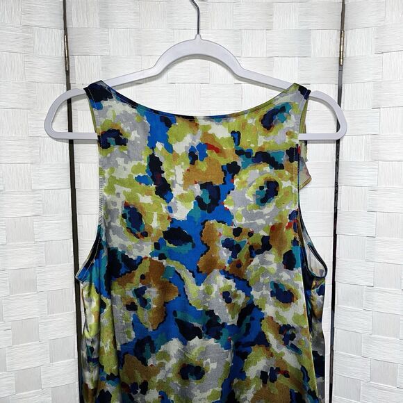Theory Womens Silk Sleeveless Blouse Size Large Abstract Watercolor Ruffle Tank - Picture 12 of 12
